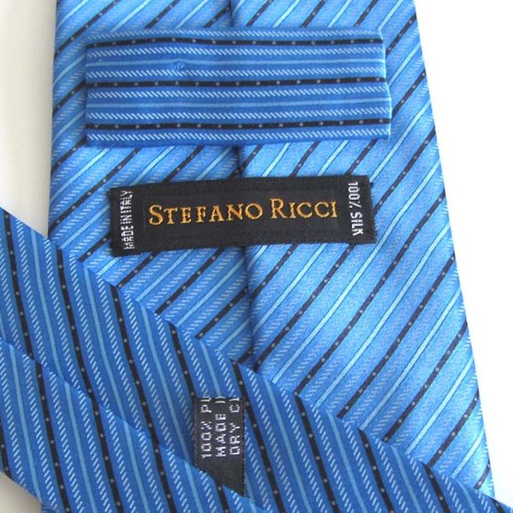 STEFANO RICCI blue/blk striped neck tie 100% silk - Picture 4 of 5